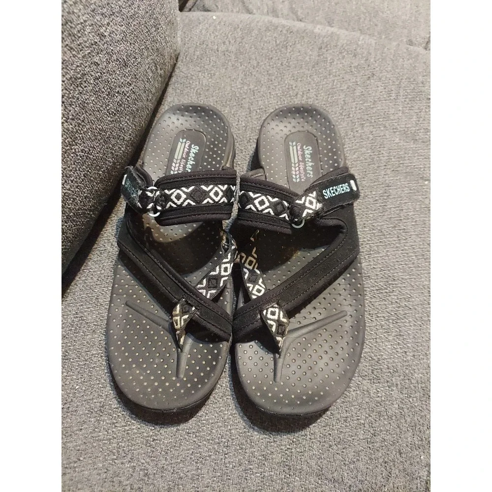 Skechers Outdoor Lifestyle Reggae Trailway Black Toe‎ Ring Sandals Womens Size 8